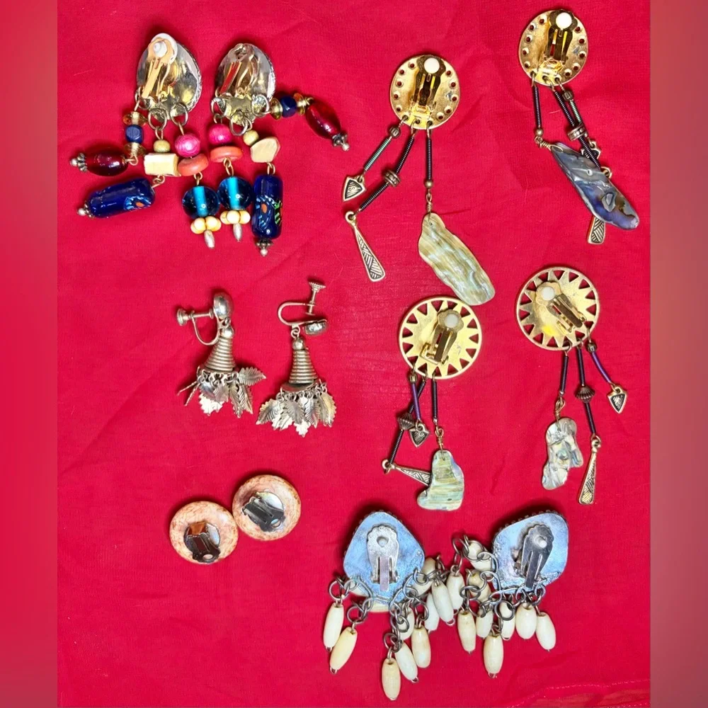 Vintage boho tribal western southwestern style clip on earring lot